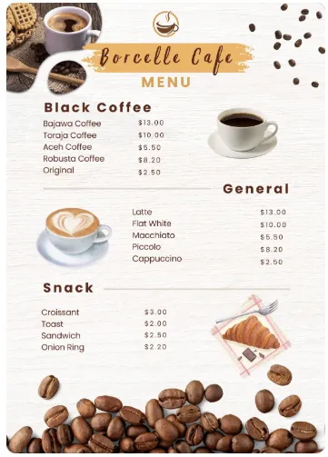 Coffee shop Menu